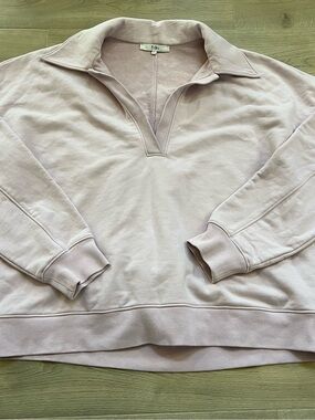 Tibi Pale Pink Quarter-Zip Pullover Sweatshirt